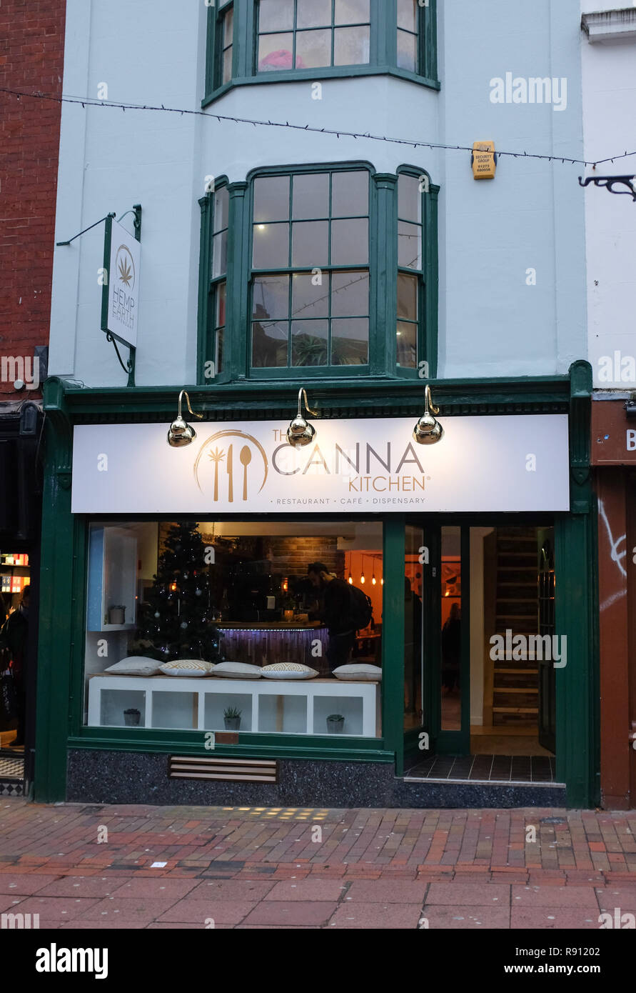 The  Canna Kitchen in Dukes Street Brighton a cannabis themed restaurant serving vegetarian and vegan food with cannabinoid infusion.  Photograph take Stock Photo