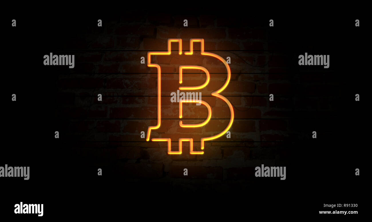 Bitcoin symbol neon sign light on brick wall background. Glowing large  illuminated advertisement concept 3D illustration. Retro style Stock Photo  - Alamy