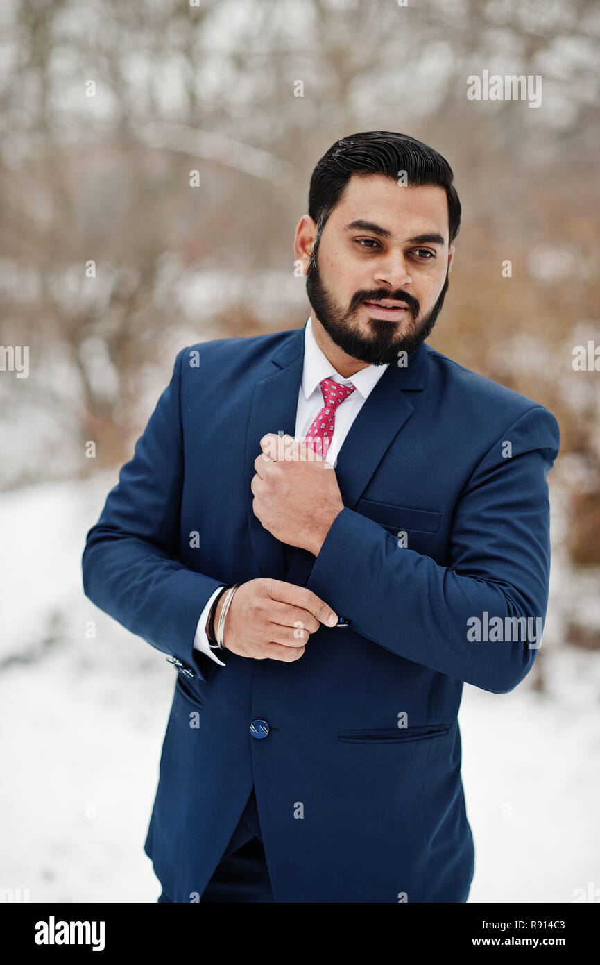 Stylish indian beard business man in suit posed at winter day outdoor Stock  Photo - Alamy