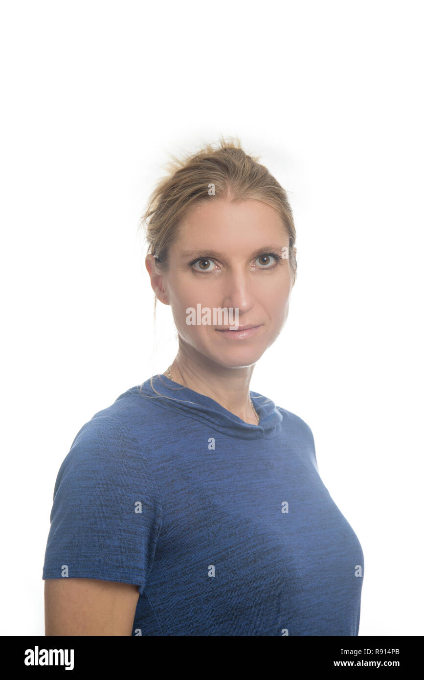 Portrait of a beautiful young woman on white background Stock Photo