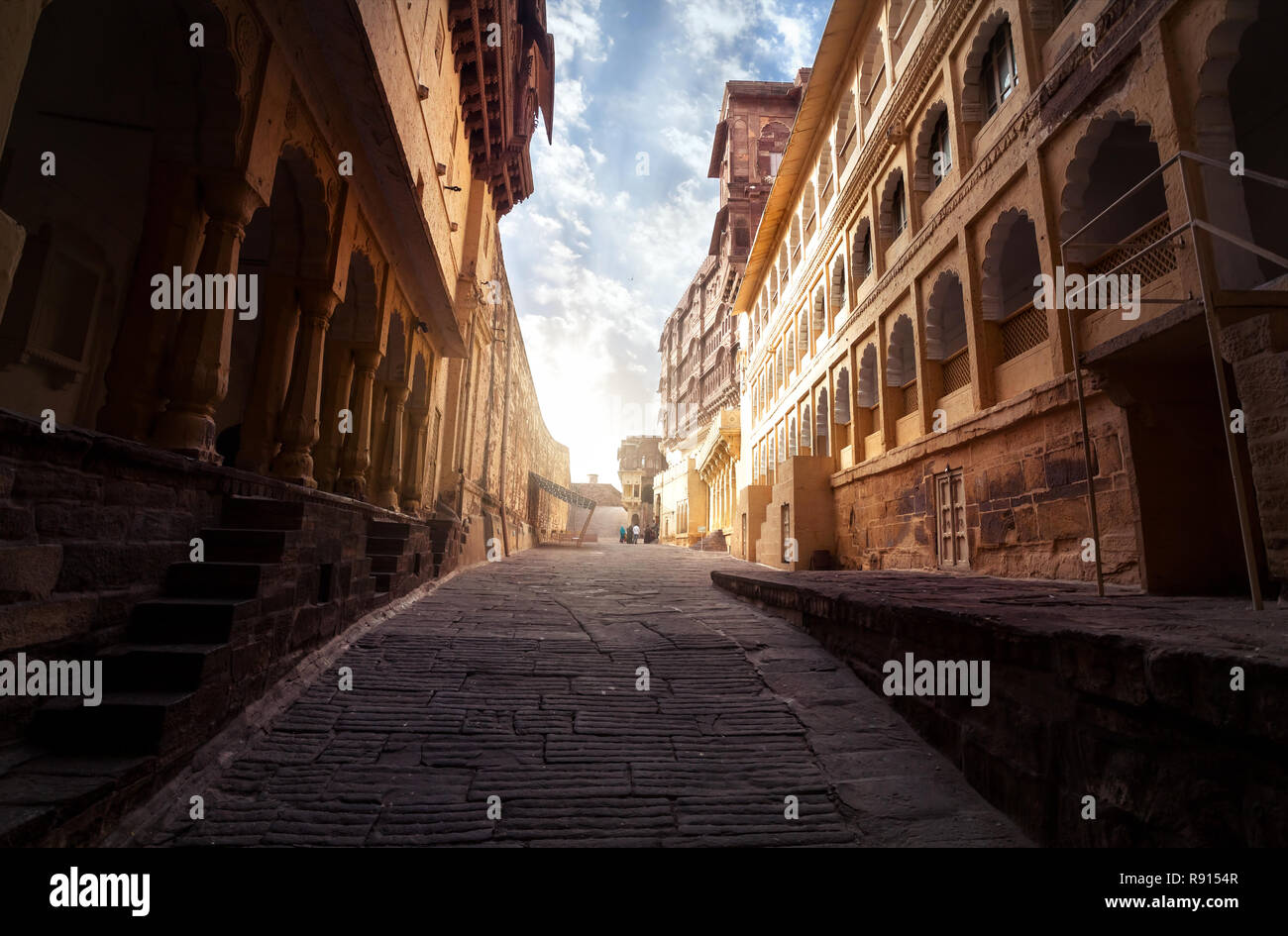 Mehrangarh fort at sunrise in Jodhpur, Rajasthan, India Stock Photo