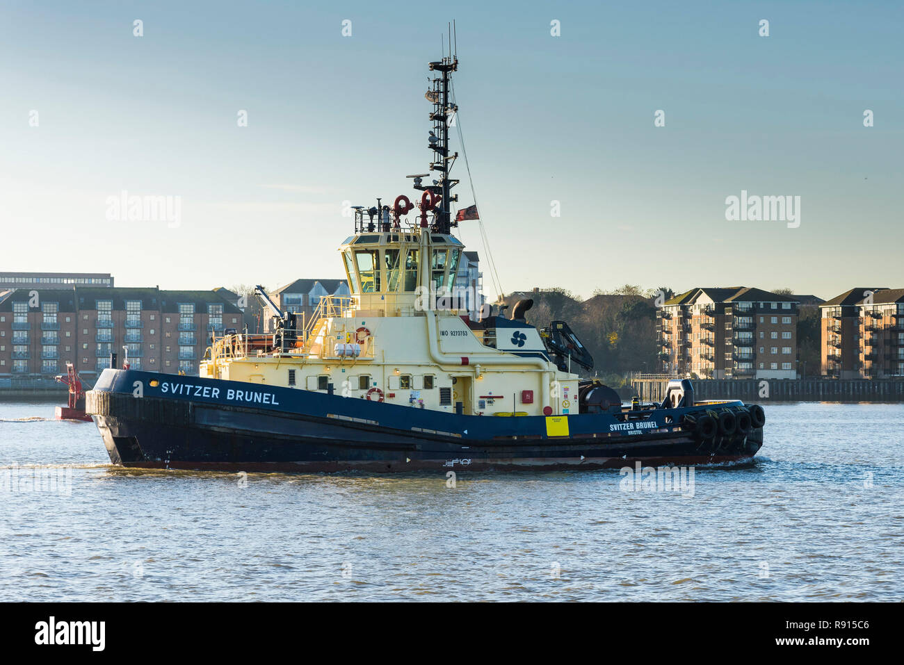 Shipping on the Thames. The tug Svitzer Brunel working on the River Thames. Stock Photo