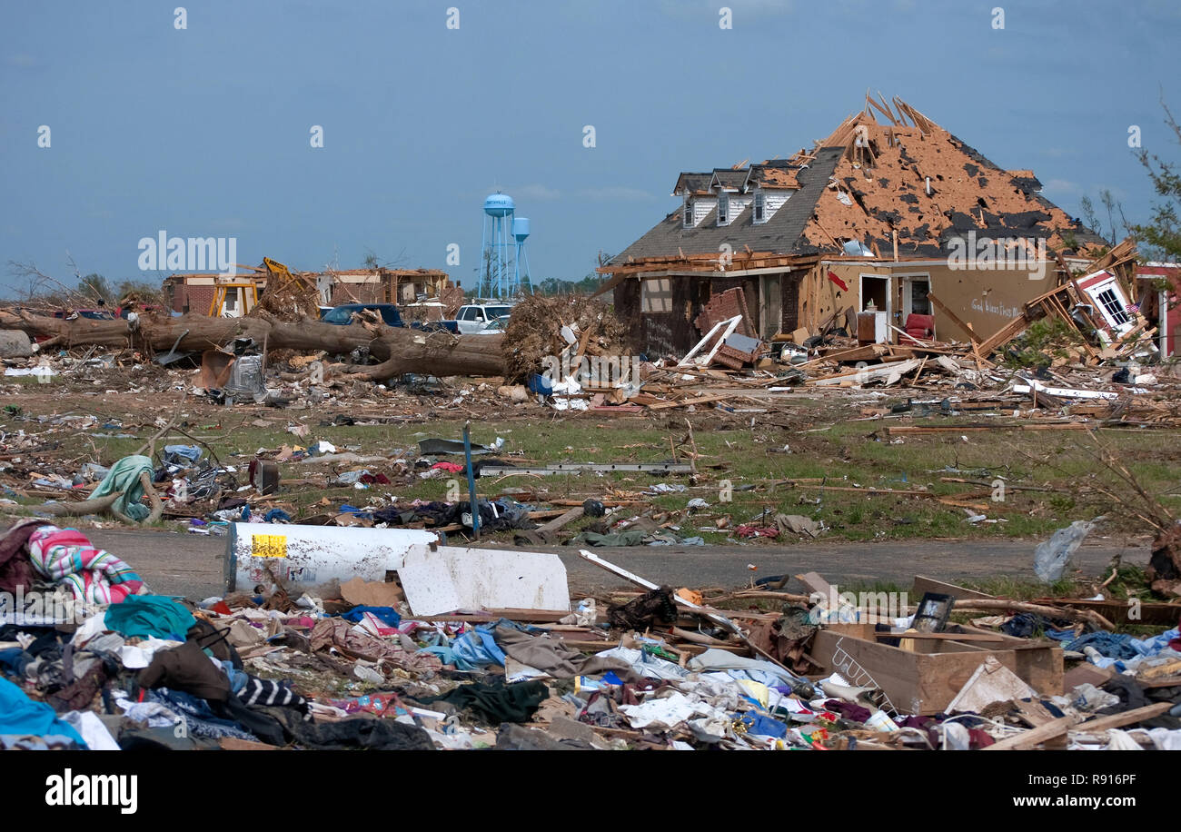 A water tower is one of the few things left standing May 1, 2011 in Smithville, Mississippi following an EF5 tornado April 27, 2011. Stock Photo