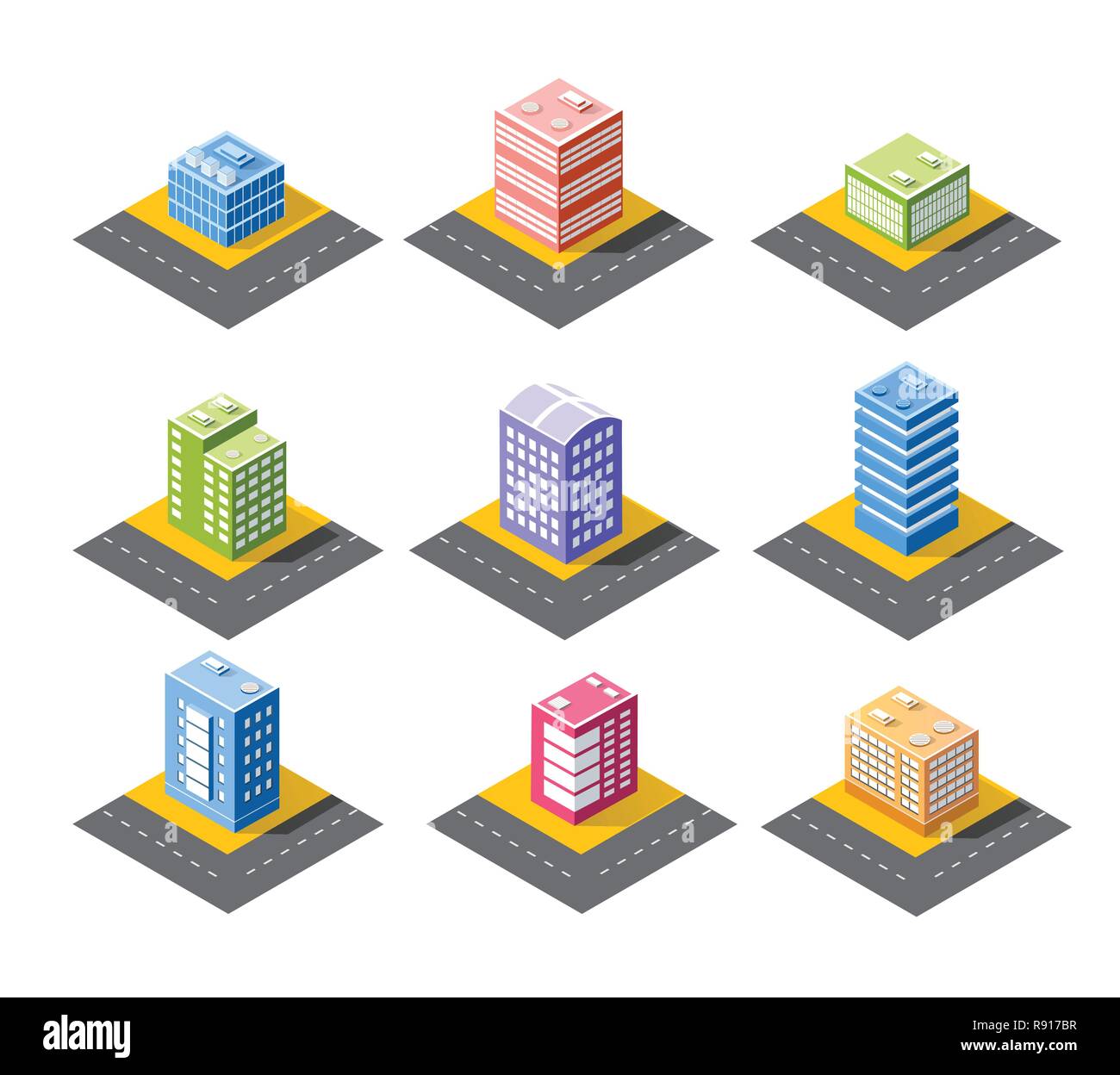 Colorful 3D isometric set icon city of skyscrapers Stock Vector Image ...