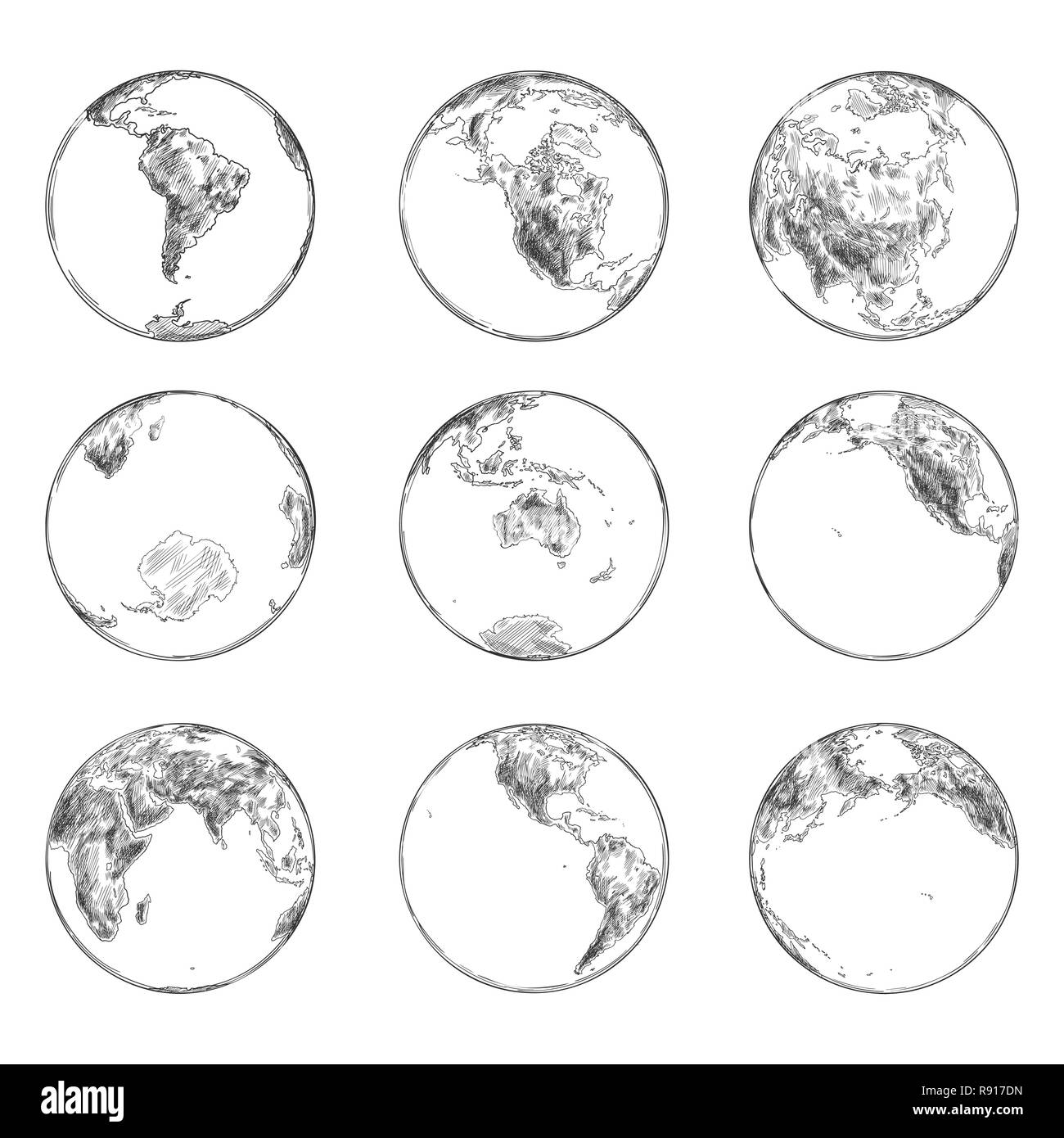 Sketches of continents on planet Earth.World ocean Stock Vector