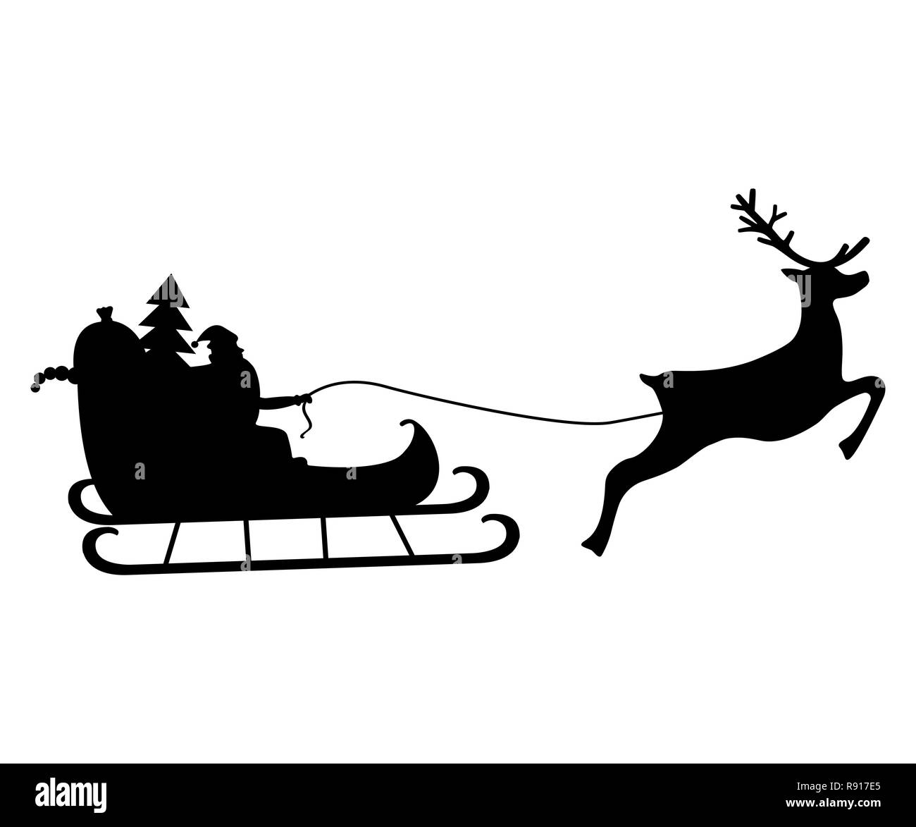 Santa Claus rides in harness on the reindeer Stock Vector