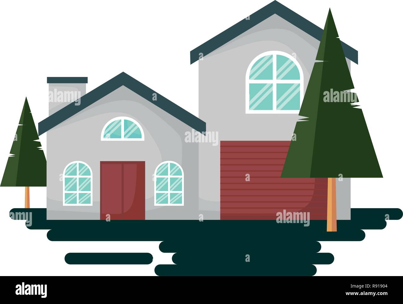 house facade with tree garden vector illustration Stock Vector Image ...