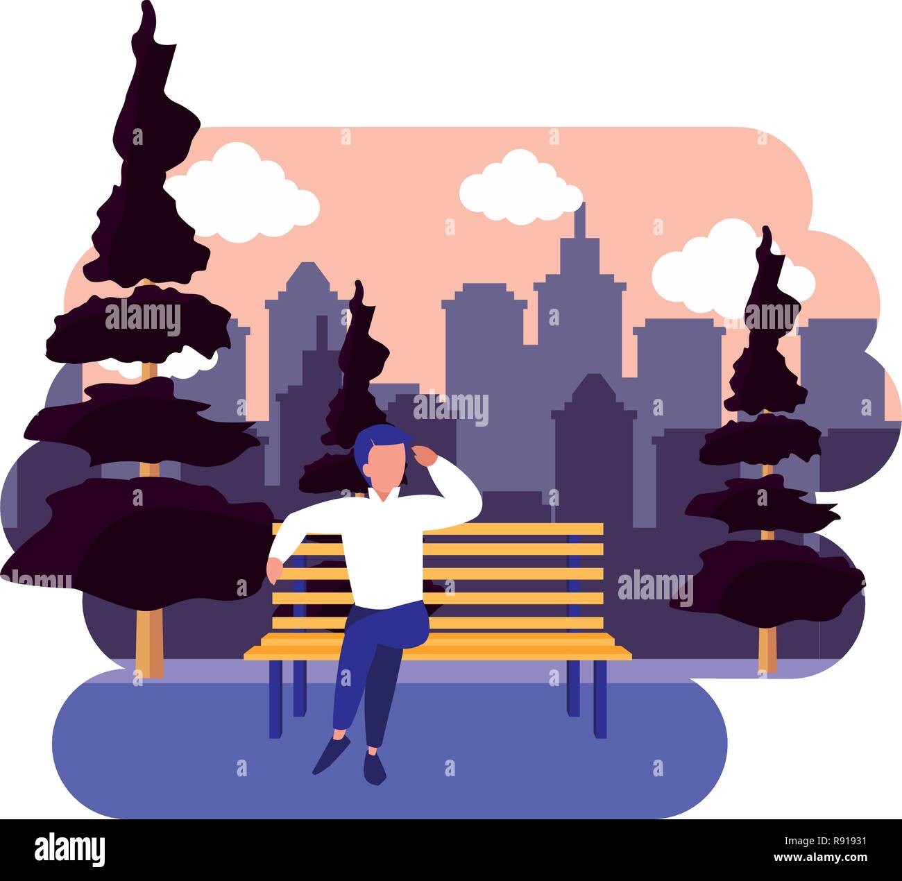 man sitting on bench park city outdoor vector illustration Stock Vector ...
