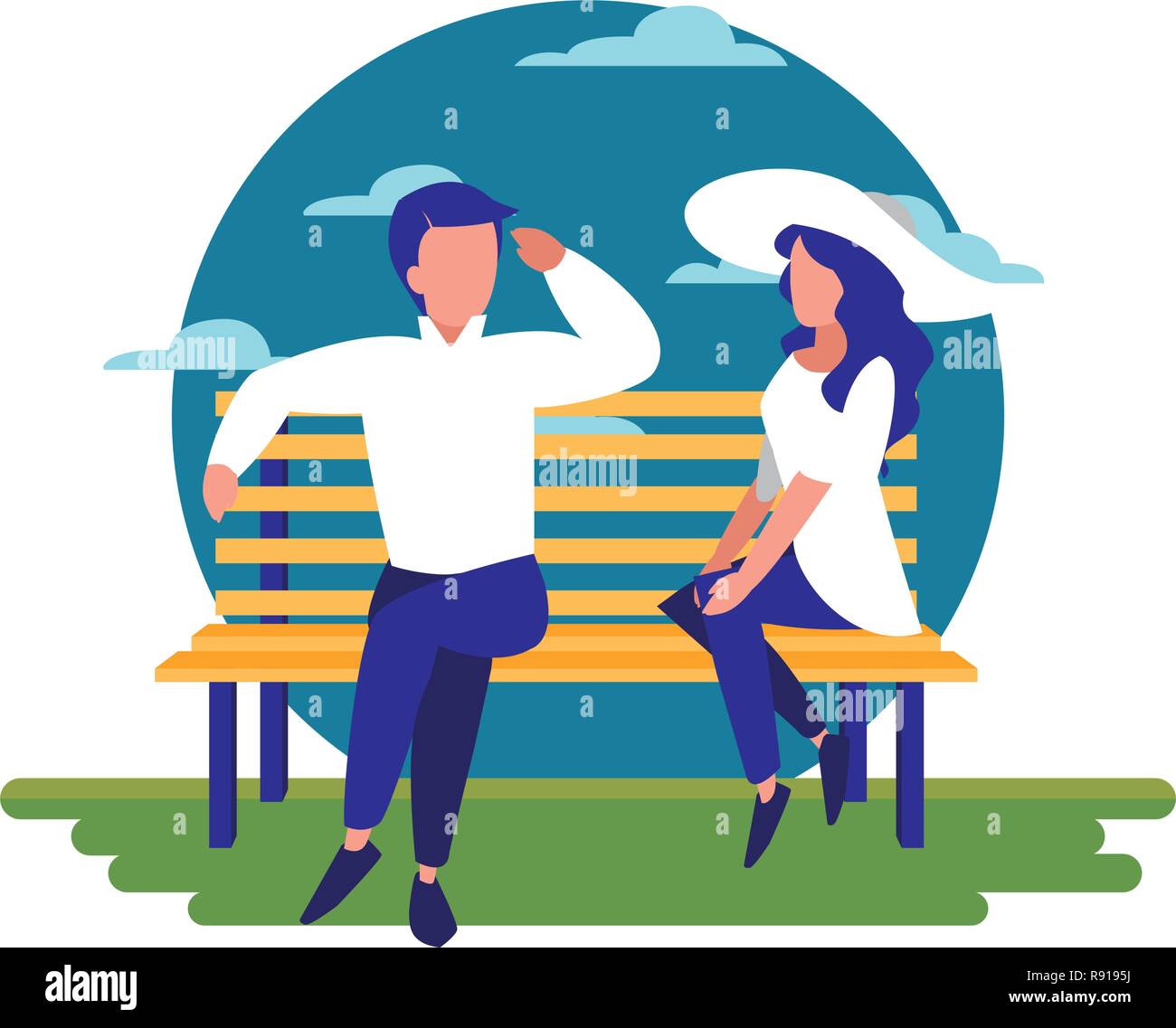 couple sitting on bench outdoors vector illustration Stock Vector Image ...