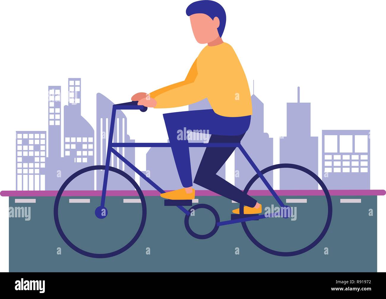 man riding bike in the city vector illustration Stock Vector Image ...