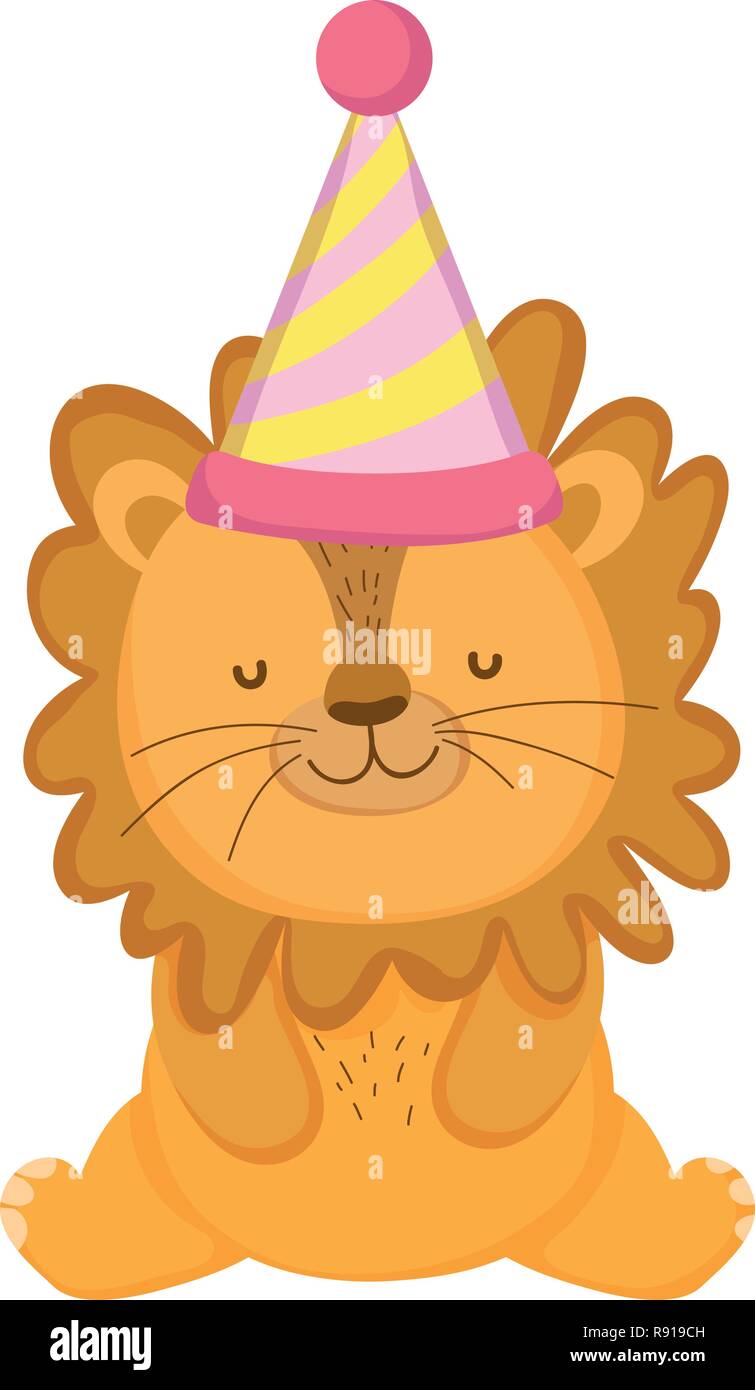 cute and little lion with party hat Stock Vector Image & Art - Alamy