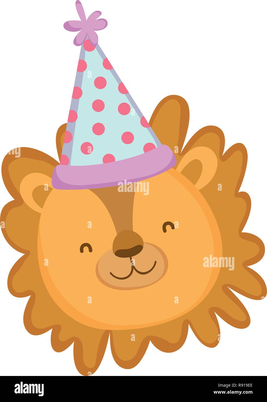 cute and little lion with party hat Stock Vector Image & Art - Alamy