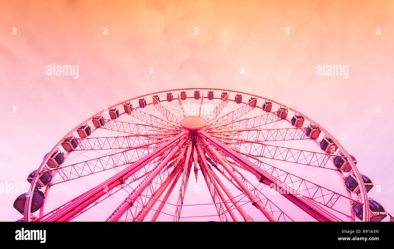 Ferris Wheel Over Cloudy Sky During Sunset Vintage Filter