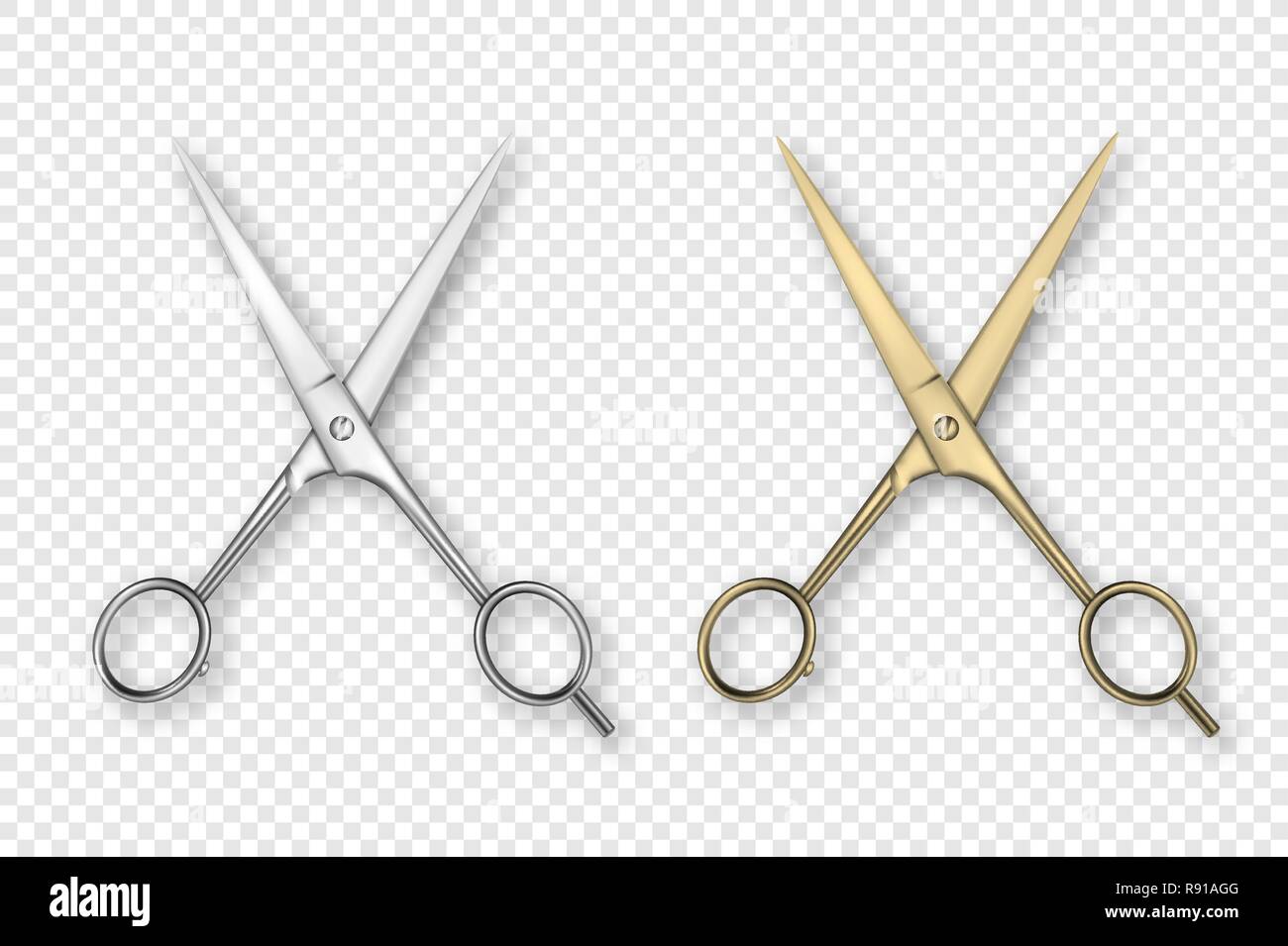 Vector 3d Realistic Silver and Gold Metal Opened Stationery Scissor ...