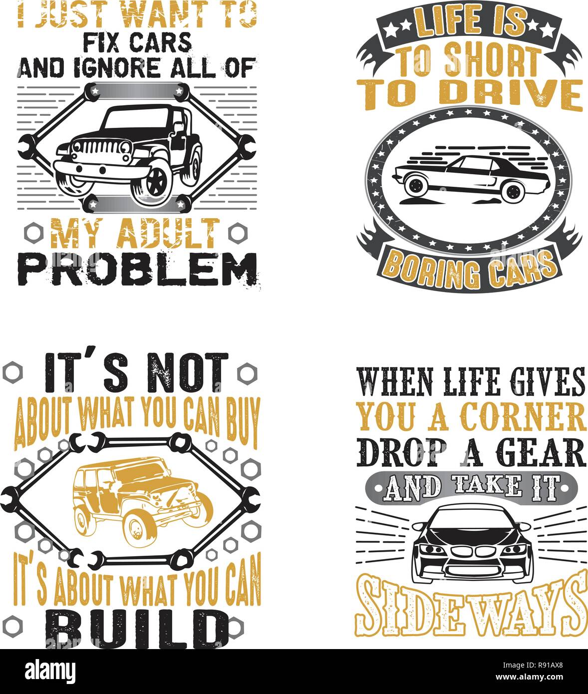 Car Quote and Saying Set Bundle Stock Vector