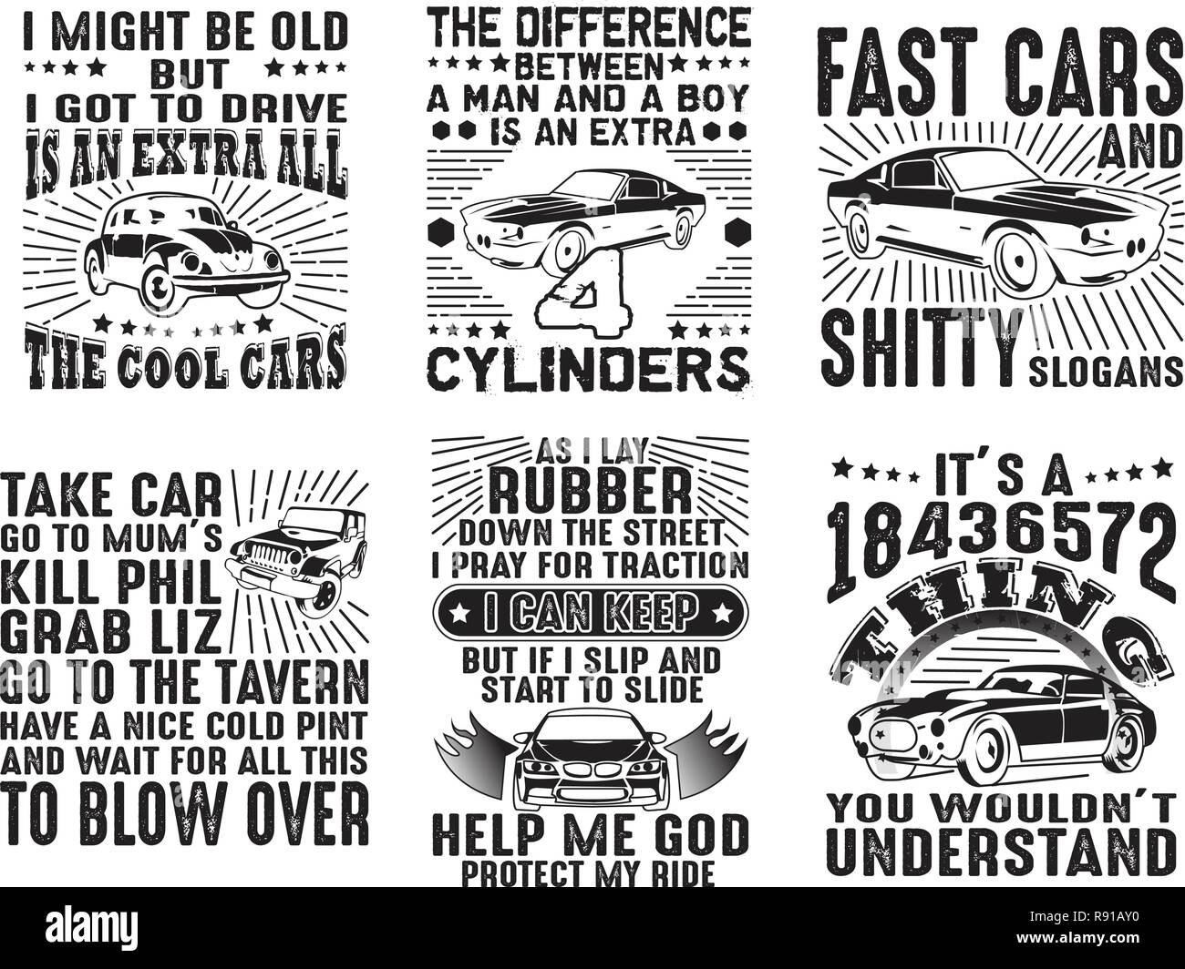 Car Quote and Saying Set Bundle Stock Vector