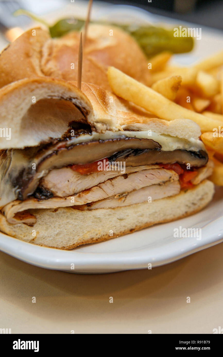 Grilled portobello mushroom chicken sandwich with balsamic vinaigrette
