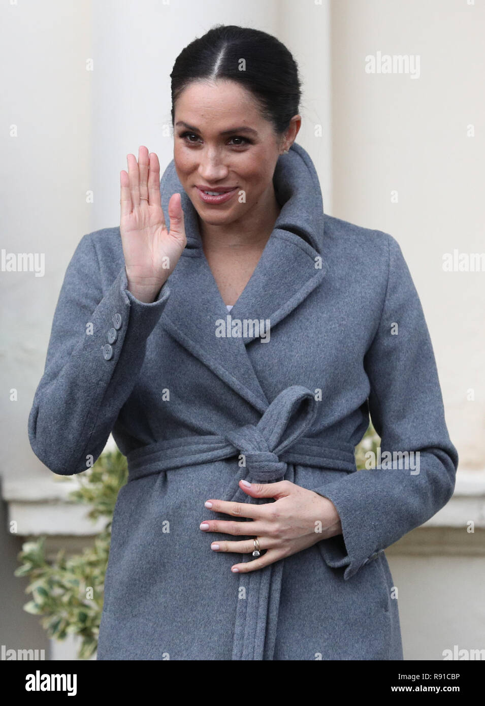 The Duchess of Sussex departs after a visit to the Royal Variety Charity's residential nursing and care home, Brinsworth House, in Twickenham, west London. Stock Photo