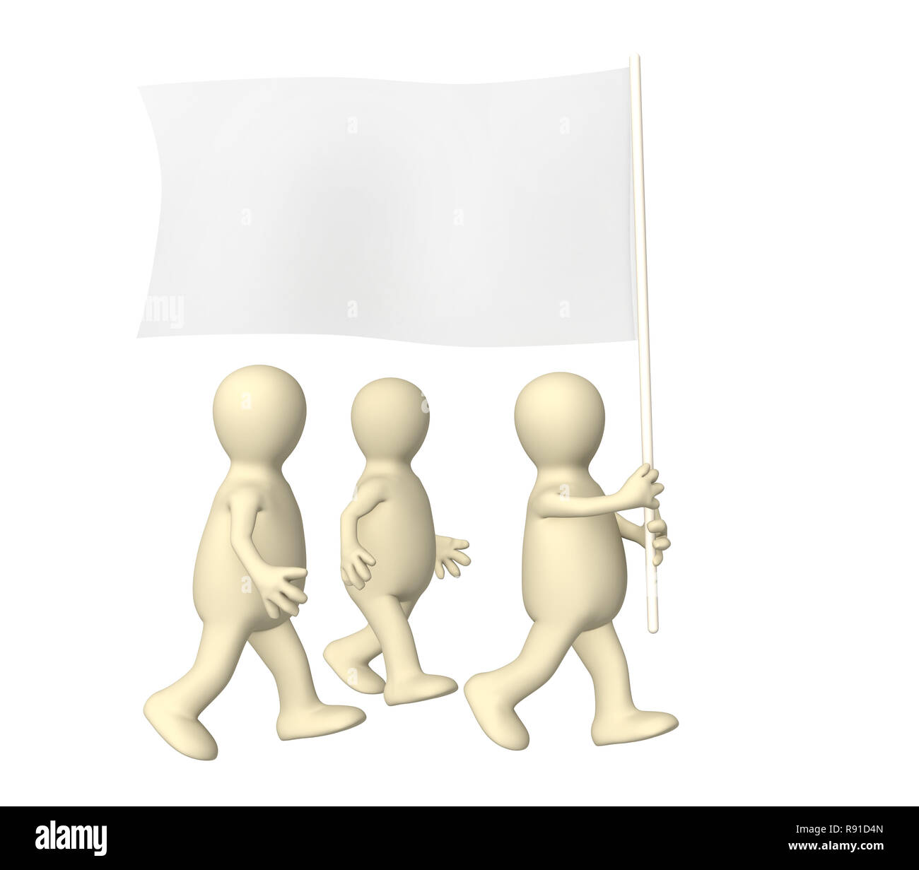 Group of the puppets, going with a flag Stock Photo