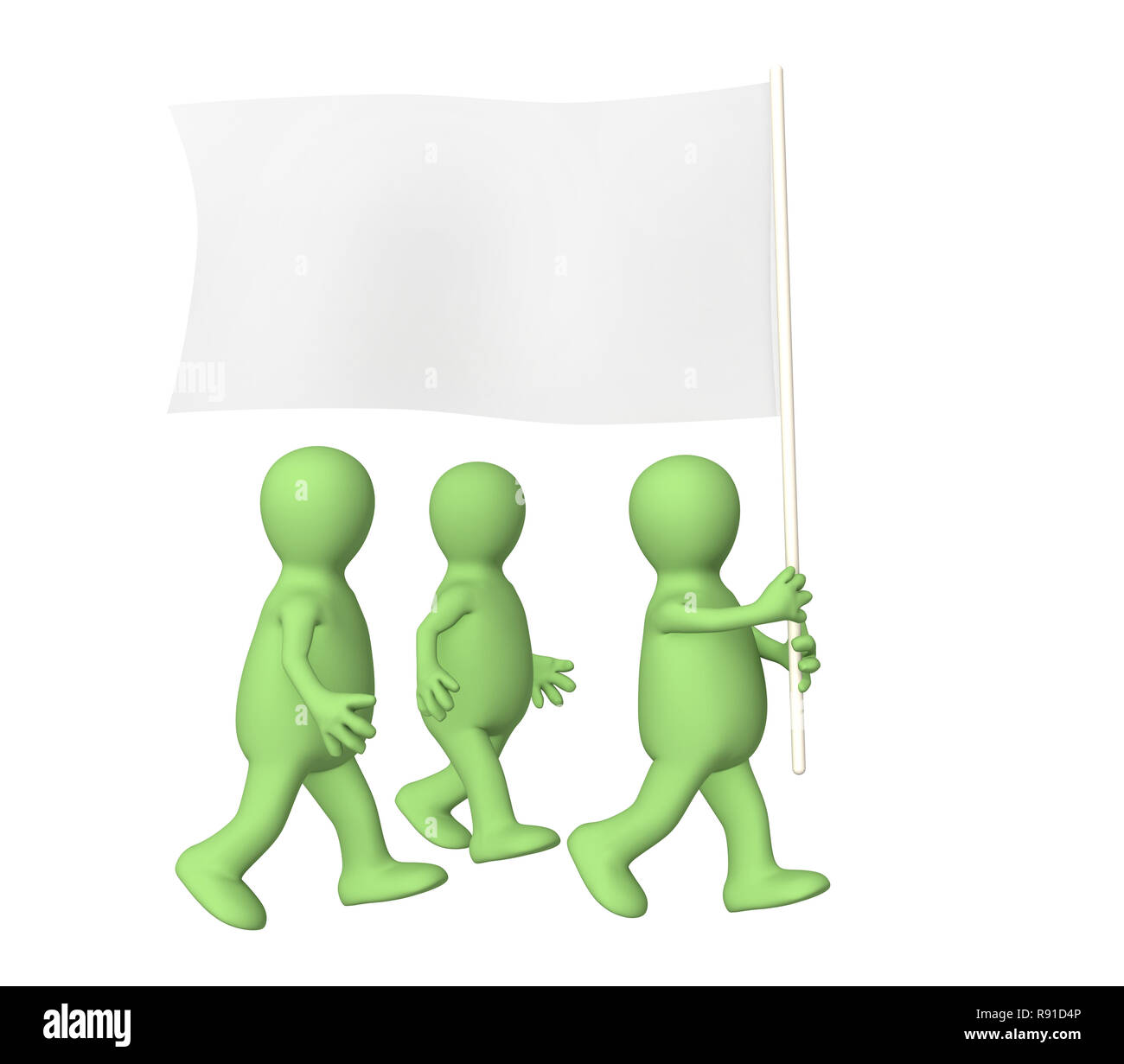 Group of the puppets, going with a flag Stock Photo