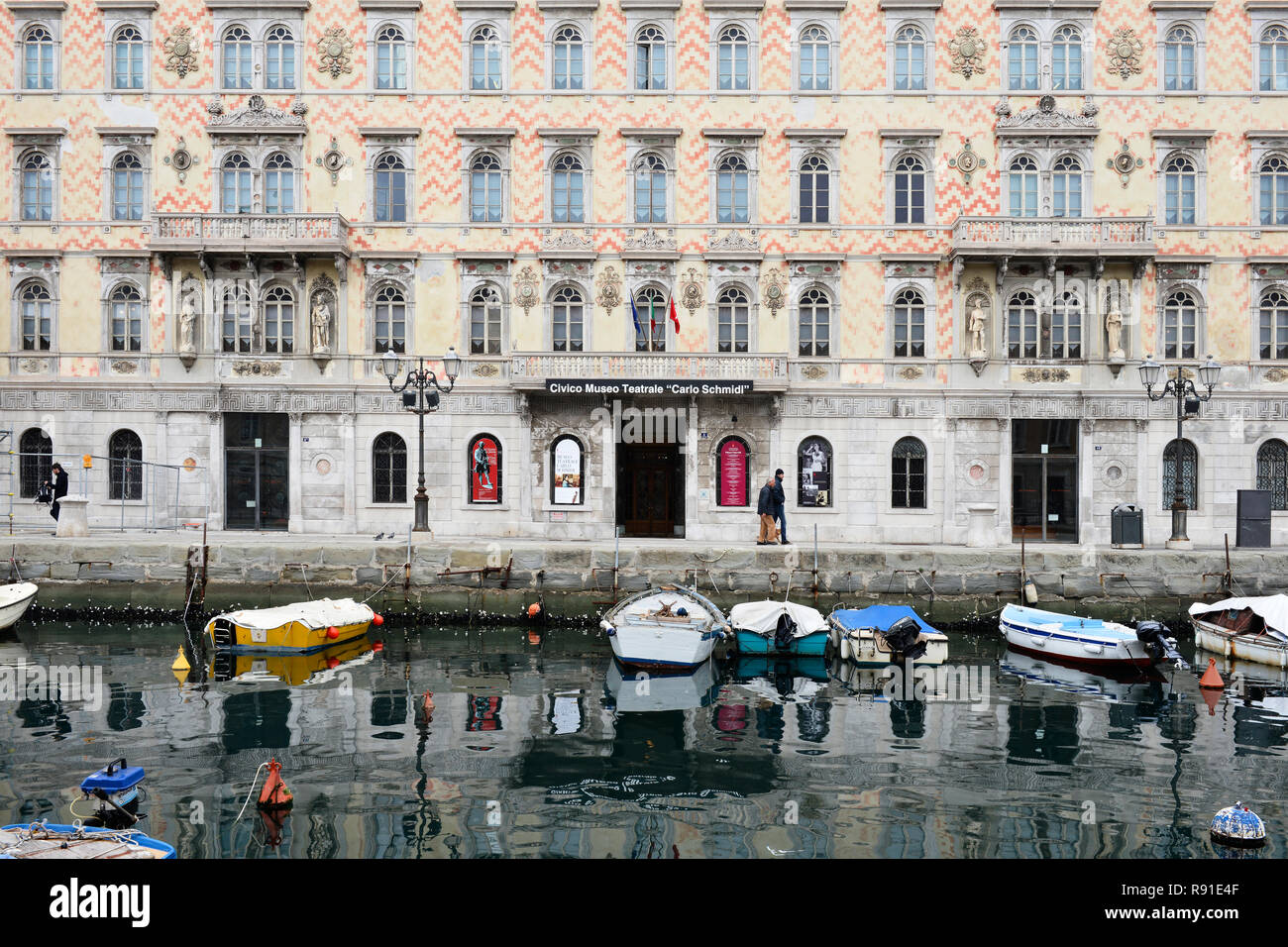 The 'Civico Museo Teatrale Carlo Schmidl' located in the Palazzo Gopcevich on the Canal Grande in the Borgo Teresiano. Trieste, Italy. Stock Photo