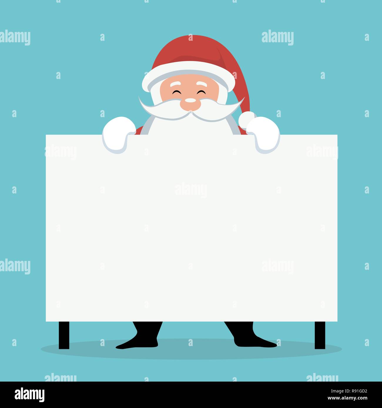 Christmas card of Santa Claus behind white sign or placard Stock Vector ...