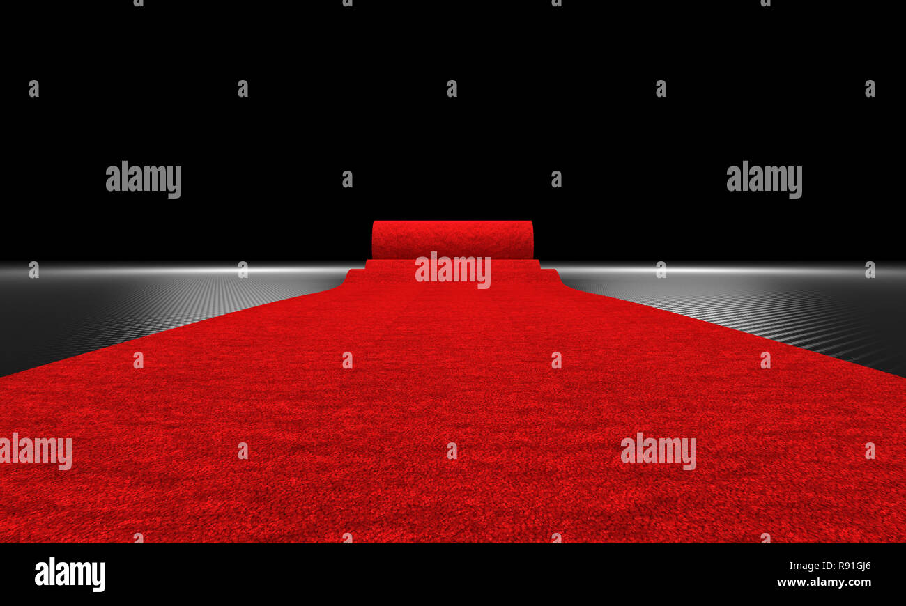 3d rendering image of red carpet and carbon fiber background Stock Photo