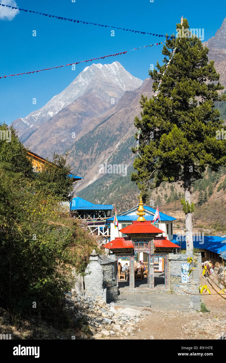 Guesthouse at Namrung in The Budhi Gandaki valley on the Manaslu Circuit trek, Nepal Himalayas Stock Photo