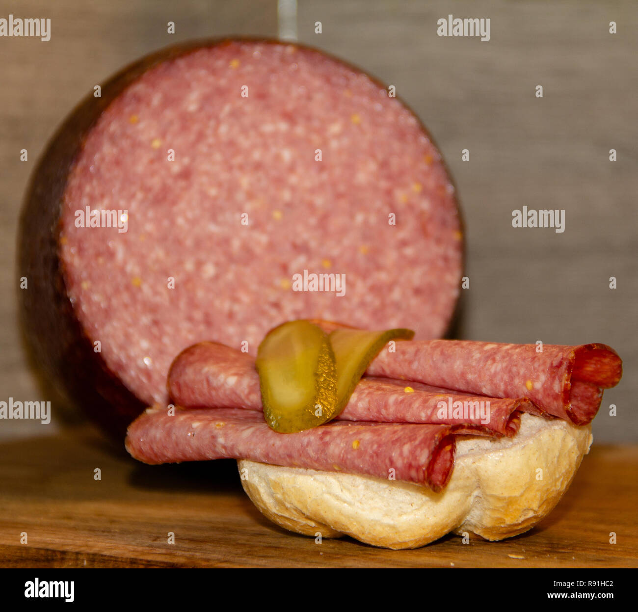 Bierkugel (German and Austrian sausage delicacy) Stock Photo