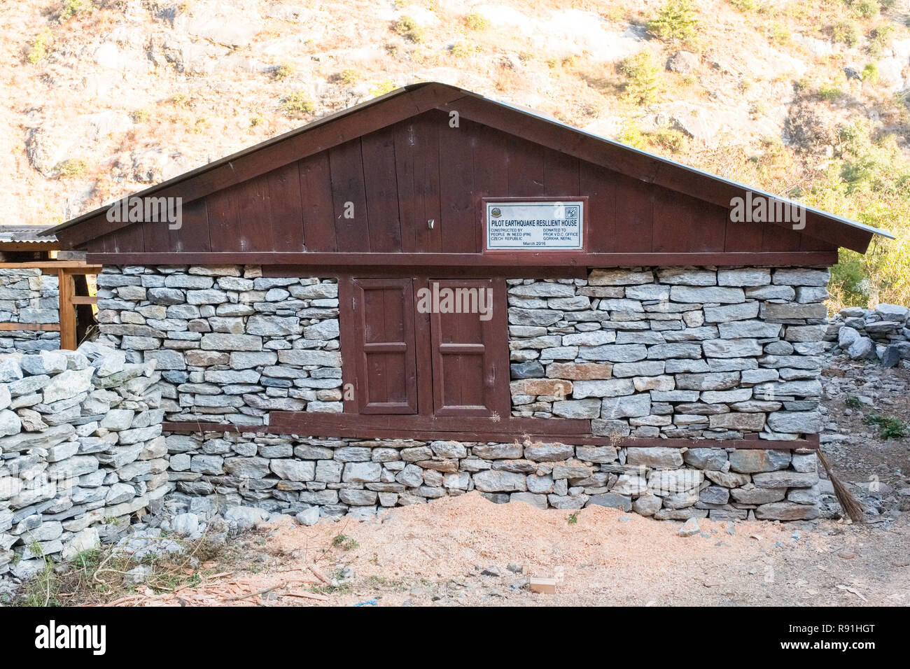 Earthquake resilient house in the Gorkha region of Nepal Stock Photo