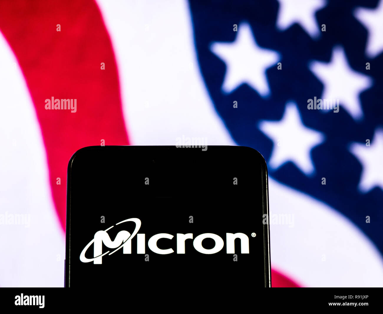 Micron Technology Corporation logo seen displayed on smart phone Stock Photo