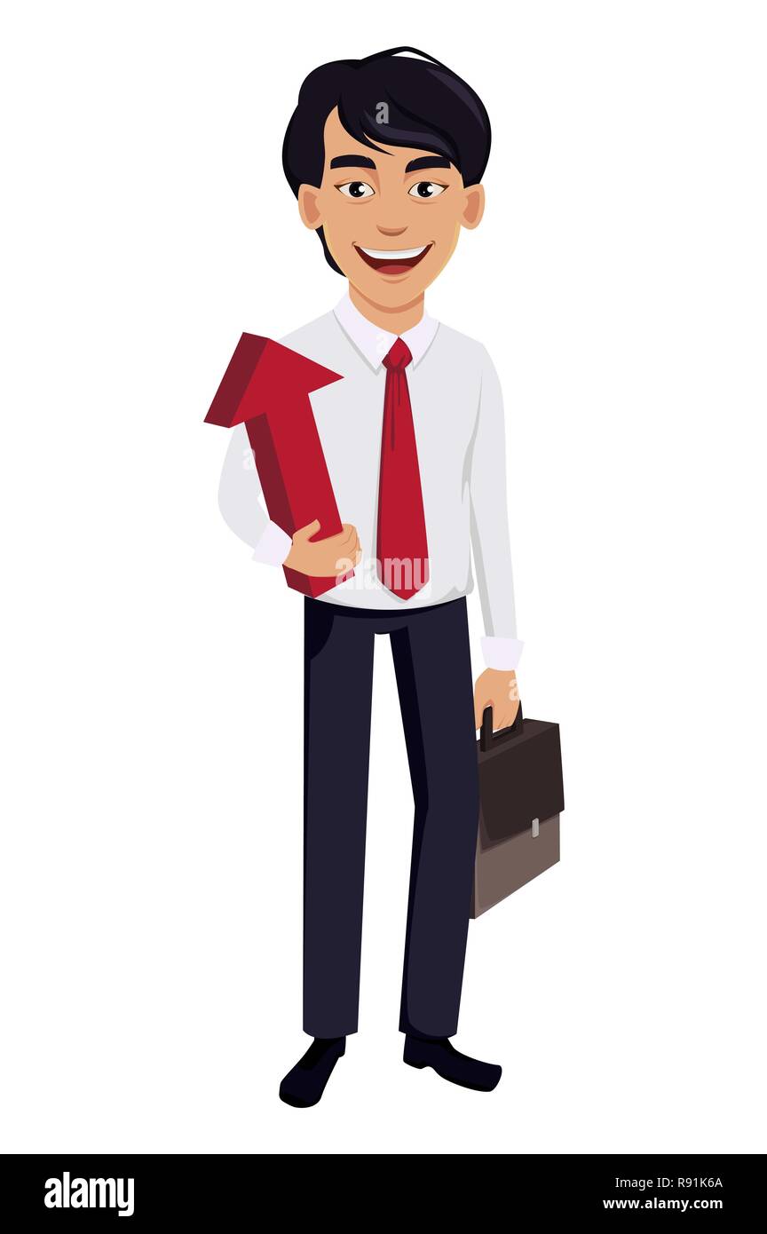 Asian business man, concept of cartoon character in office style clothes. Handsome businessman holds red arrow and briefcase. Vector illustration on w Stock Vector Image & Art - Alamy Asian business man, concept of cartoon character in office style clothes. Handsome businessman holds red arrow and briefcase. Vector illustration on w Stock Vector Image & Art - Alamy