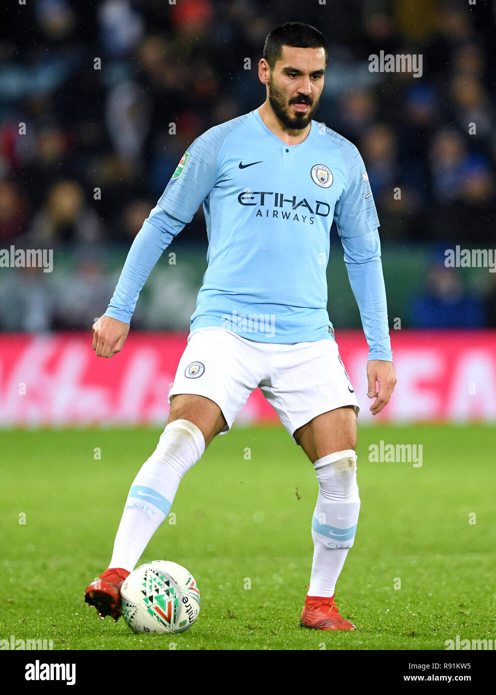 Manchester City's Ilkay Gundogan during the Carabao Cup, Quarter Final match at the King Power Stadium, Leicester. PRESS ASSOCIATION Photo. Picture date: Tuesday December 18, 2018. See PA story SOCCER Leicester. Photo credit should read: Joe Giddens/PA Wire. RESTRICTIONS: No use with unauthorised audio, video, data, fixture lists, club/league logos or "live" services. Online in-match use limited to 120 images, no video emulation. No use in betting, games or single club/league/player publications. Stock Photo