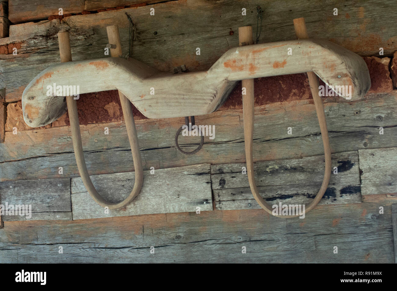 Wooden yoke for oxen, Qualla Cherokee Reservation, North Carolina. Digital photograph Stock Photo