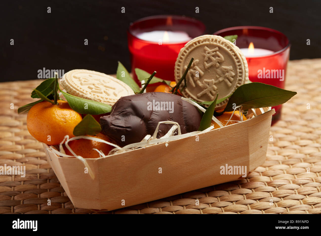 Chinese or Lunar New Year Basket Stock Photo