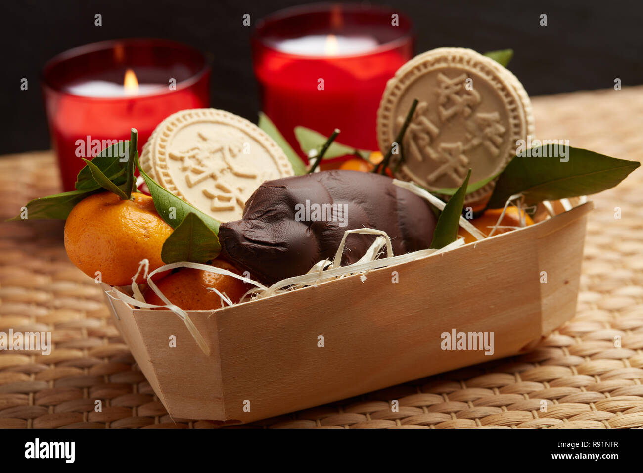 Chinese or Lunar New Year Basket Stock Photo
