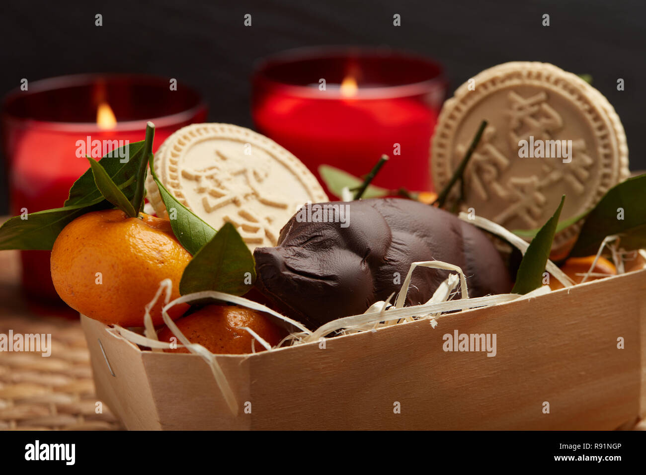 Chinese or Lunar New Year Basket Stock Photo