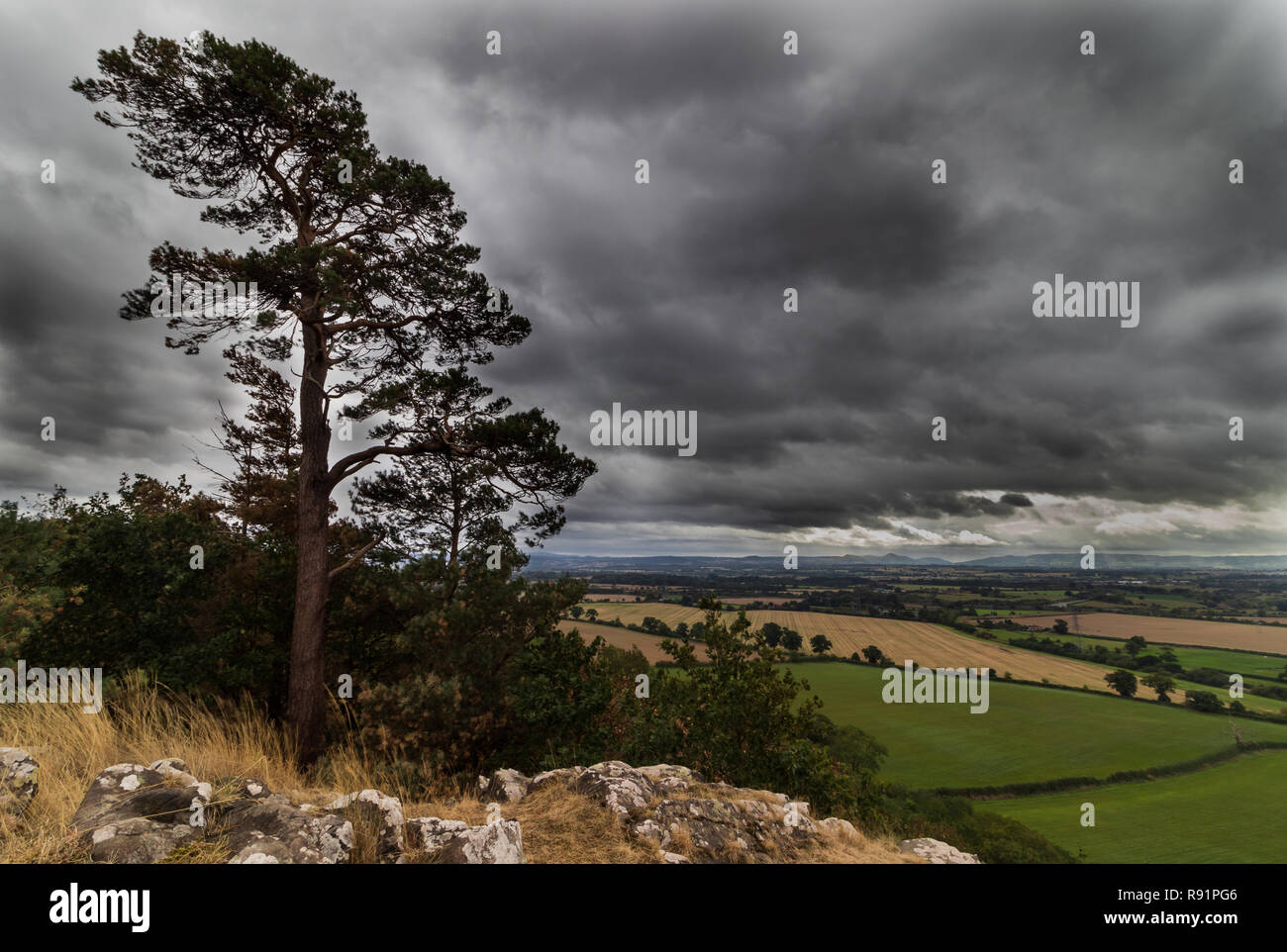 A moody sky from the vista of a hill Stock Photo