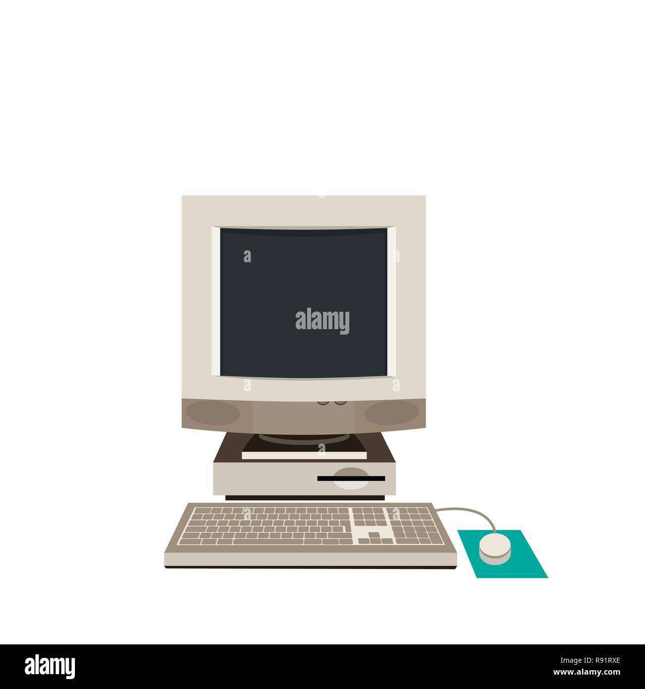 Vector illustration of an old personal computer with a monitor and keyboard Stock Vector