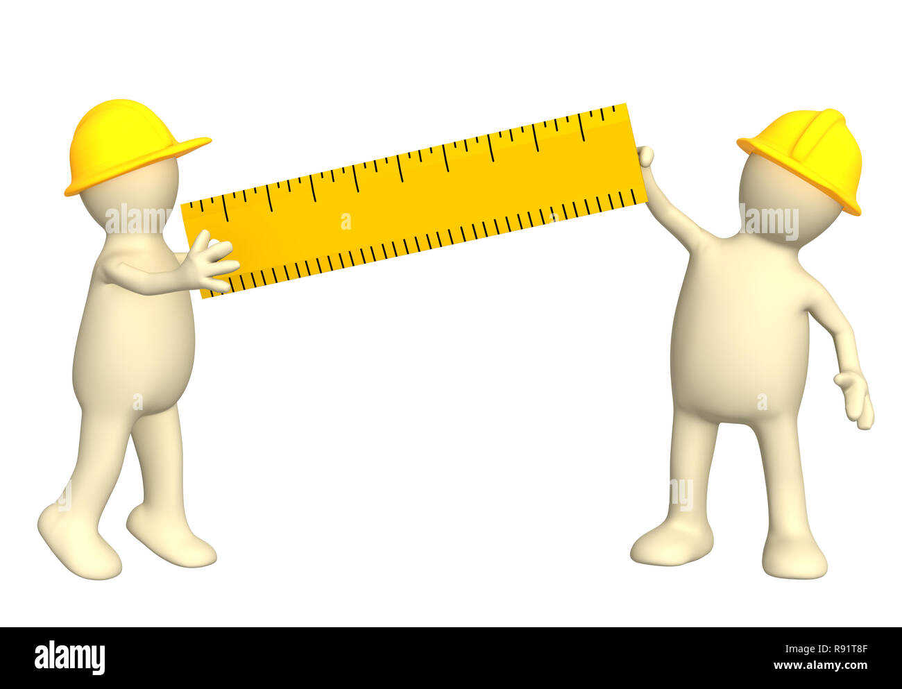 Built Like A Ruler 3d builders with ruler - over white Stock Photo - Alamy