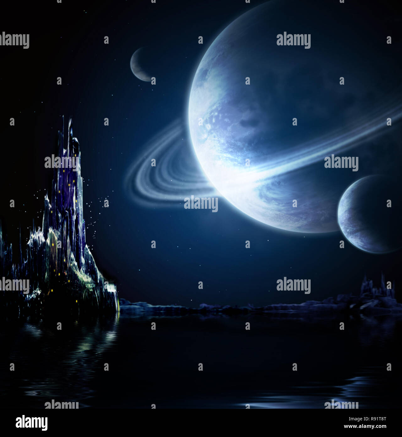 Fantasy alien planet mountain lake hi-res stock photography and images ...