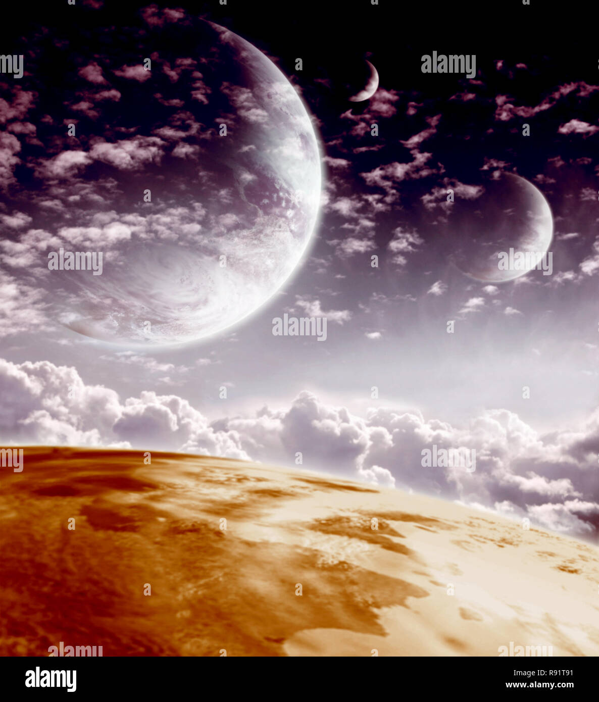 Sky in alien planet. Fantasy landscape Stock Photo - Alamy