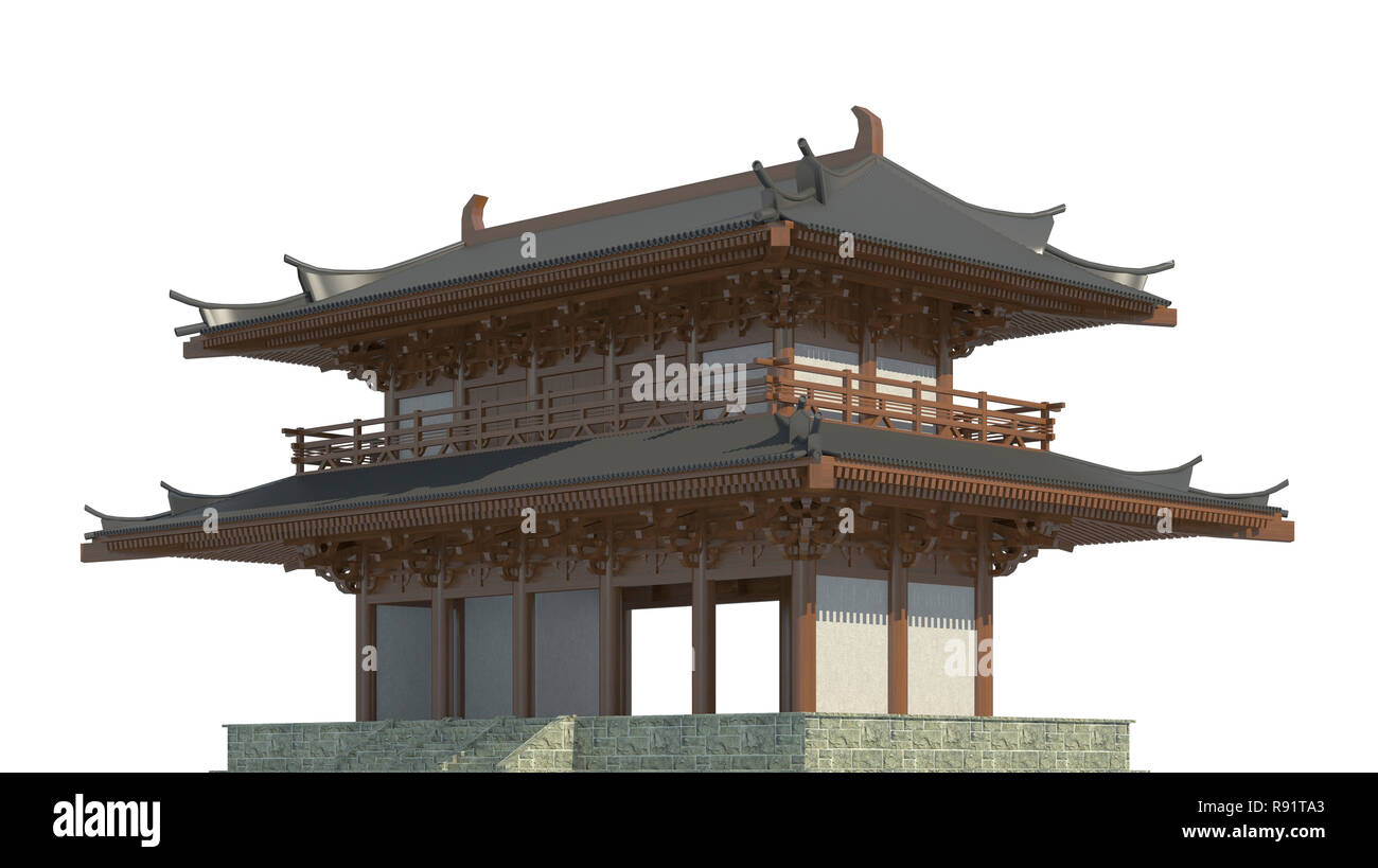 3D illustration old japanese house in traditional style isolated on ...