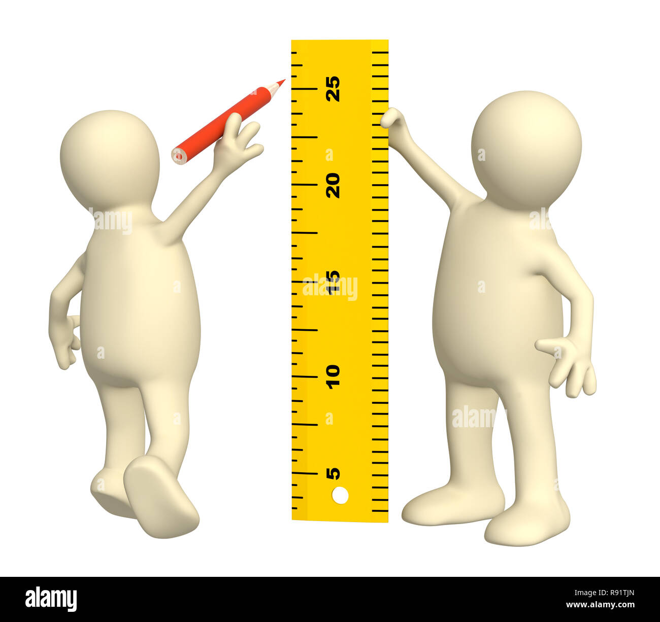 3d puppets with ruler over white Stock Photo Alamy