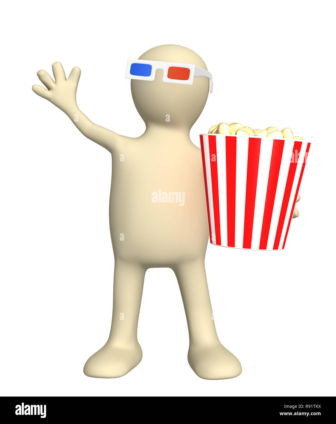 Puppet spectator with popcorn. Isolated over white Stock Photo Alamy