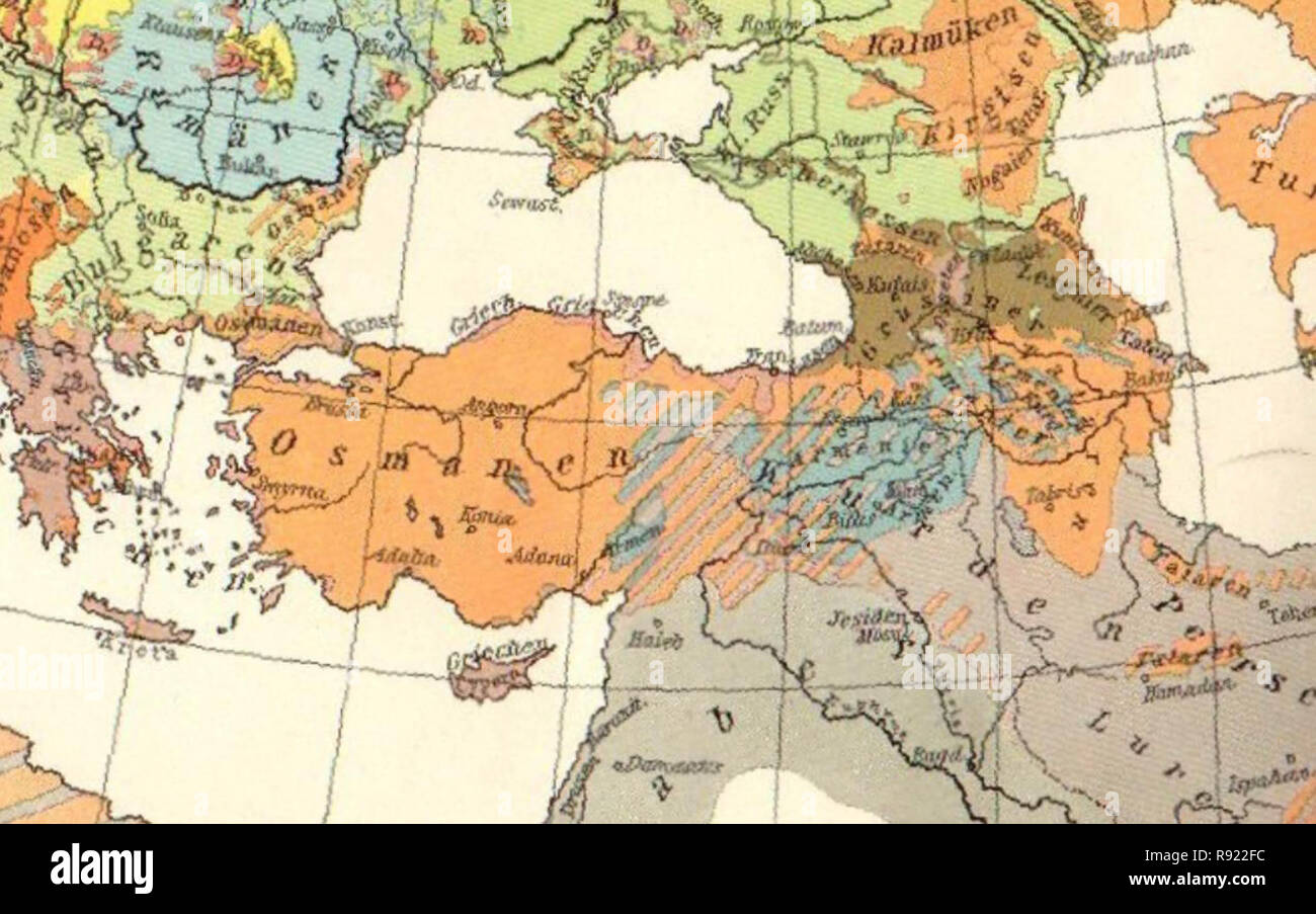 Ethnic map of Asia Minor and Caucasus in 1914 Stock Photo