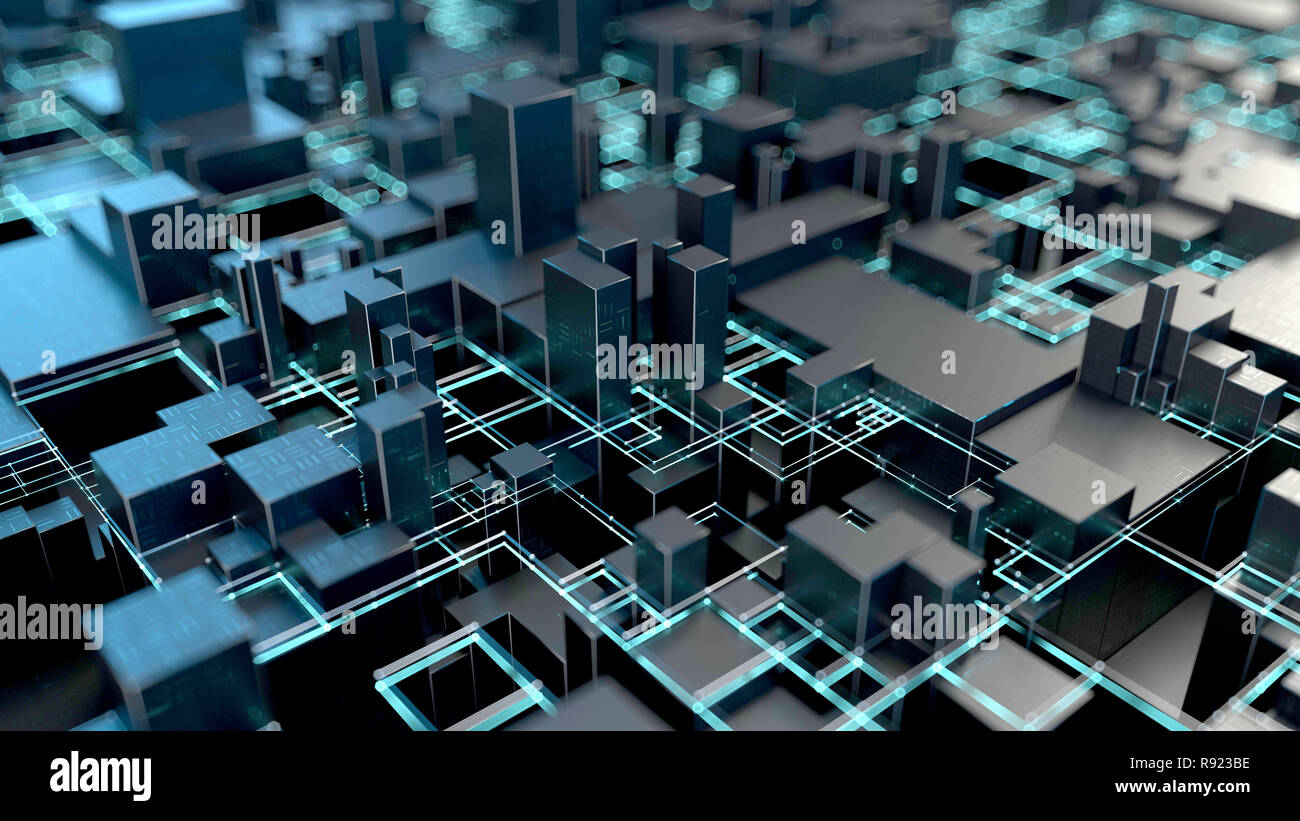 Abstract futuristic background with blue neon illumination. 3d render ...