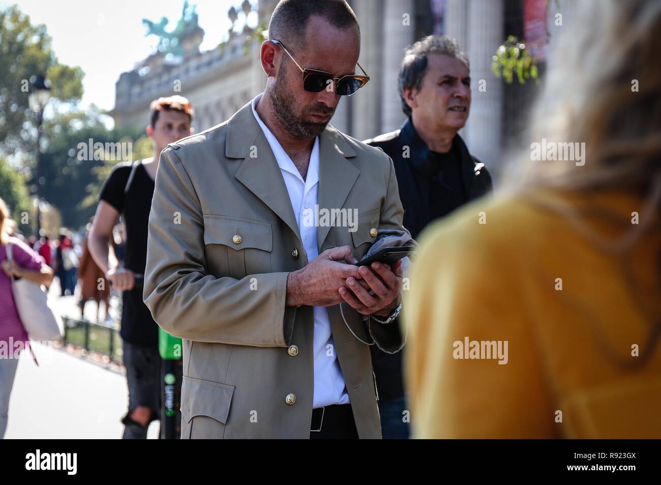 PARIS, France- September 27 2018: Men on the street during the Paris Fashion Week. Stock Photo