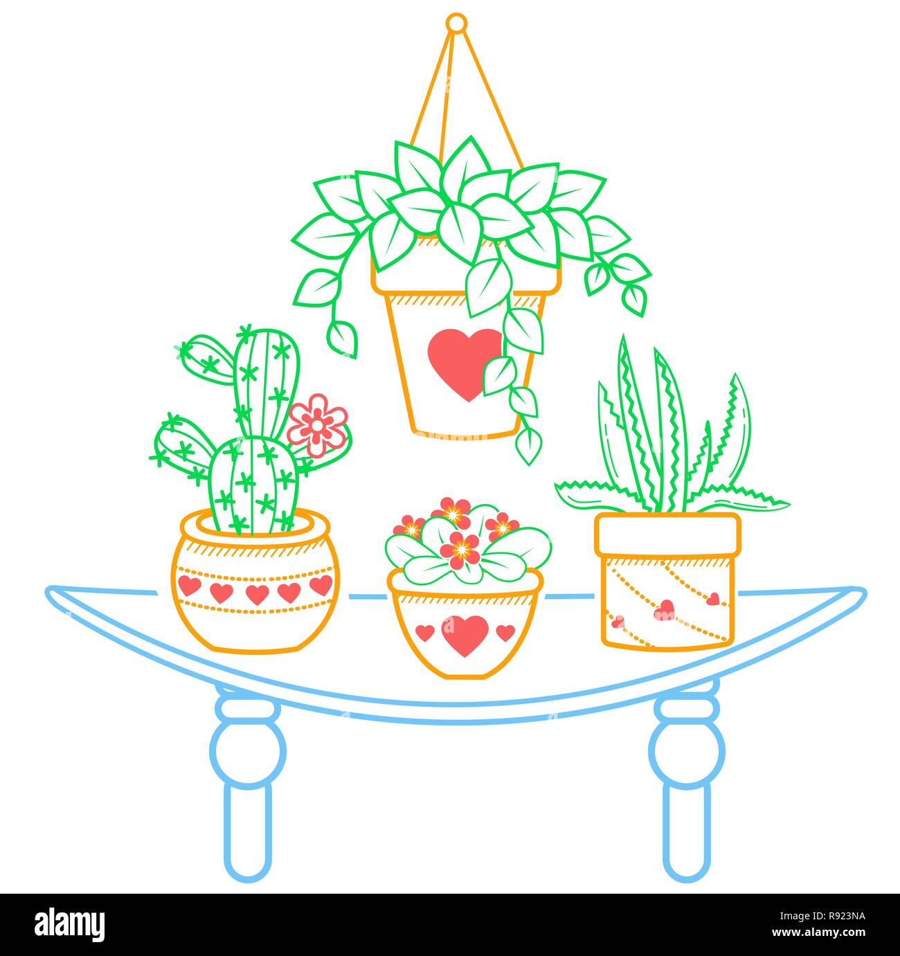 illustration of a room with flowers in a linear style. Stock Vector