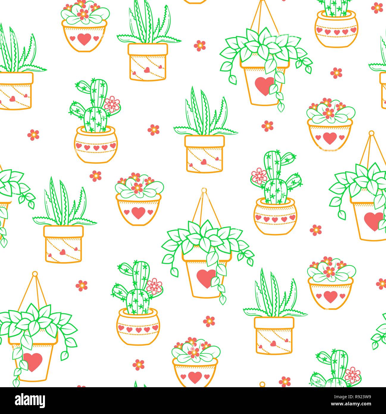Seamless Pattern With Black And White Cactus And Succulents On White Background Vector Print With Cactuses Succulents In Minimalistic Geometric Linea Stock Vector Image Art Alamy